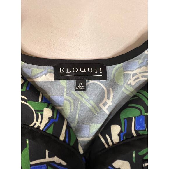 Eloquii Women’s Size 14 Blouse Green Blue Abstract Print Long Sleeve - Picture 2 of 8